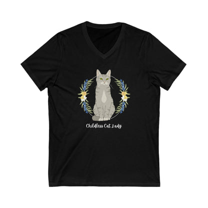 Childless Cat Lady | Unisex V - Neck Tee - Detezi Designs - 27665949194932883001