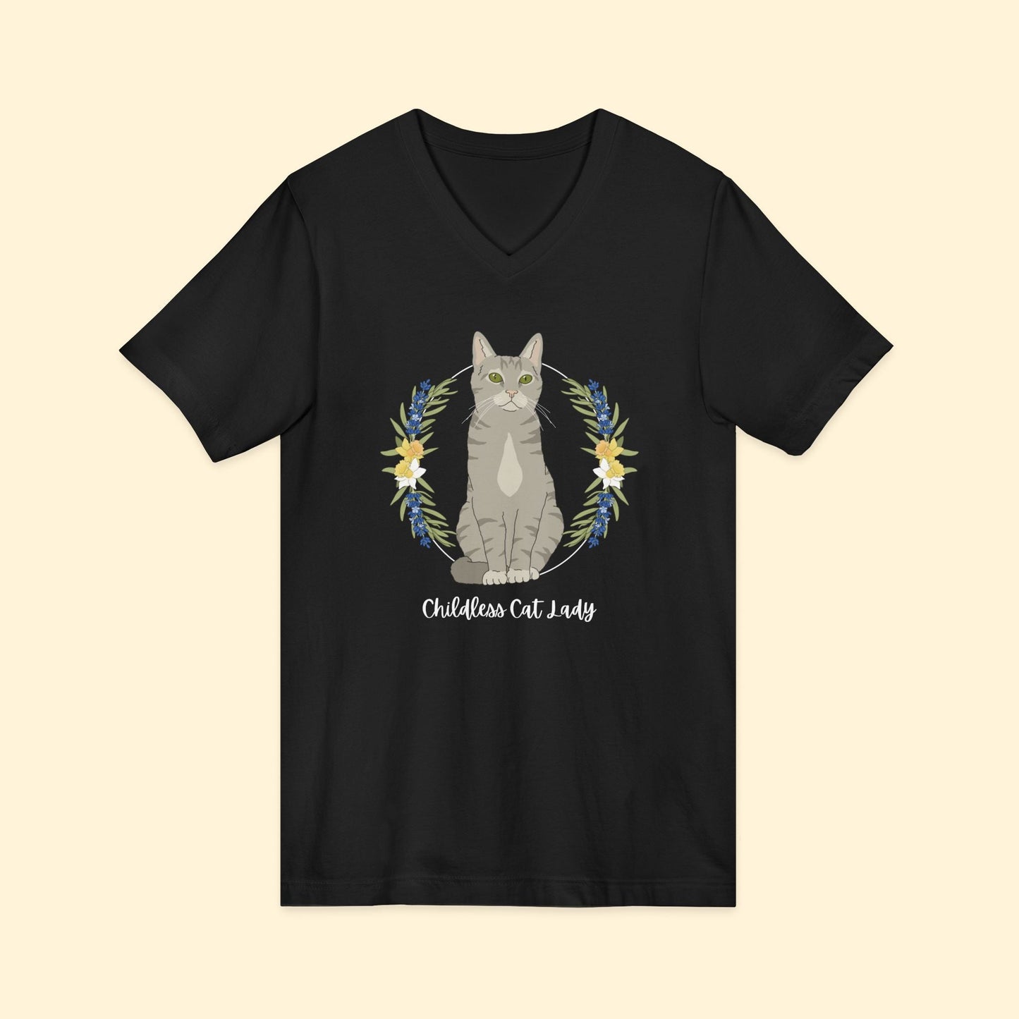 Childless Cat Lady | Unisex V - Neck Tee - Detezi Designs - 27665949194932883001