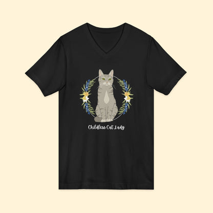 Childless Cat Lady | Unisex V - Neck Tee - Detezi Designs - 27665949194932883001