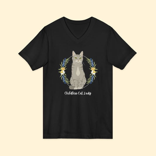 Childless Cat Lady | Unisex V - Neck Tee - Detezi Designs - 27665949194932883001