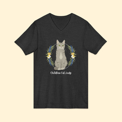 Childless Cat Lady | Unisex V - Neck Tee - Detezi Designs - 39395203902623186869