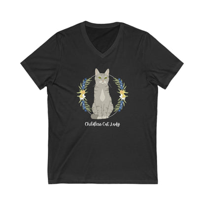 Childless Cat Lady | Unisex V - Neck Tee - Detezi Designs - 39395203902623186869