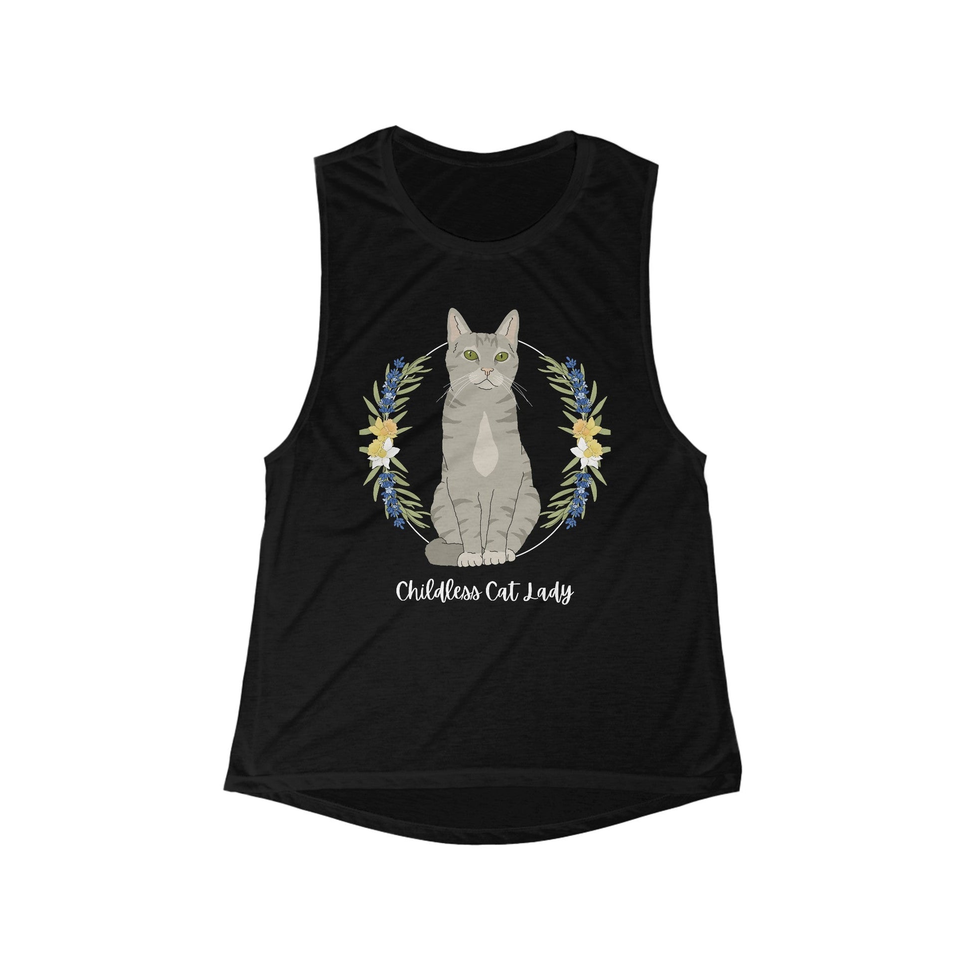 Childless Cat Lady | Women's Flowy Scoop Muscle Tank - Detezi Designs - 13595781029232360675