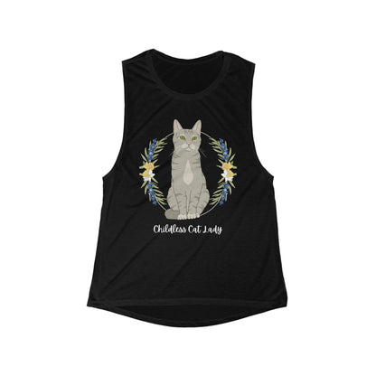 Childless Cat Lady | Women's Flowy Scoop Muscle Tank - Detezi Designs - 13595781029232360675