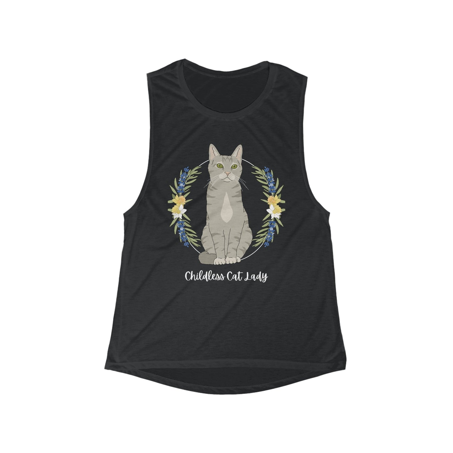 Childless Cat Lady | Women's Flowy Scoop Muscle Tank - Detezi Designs - 83996901374879762641