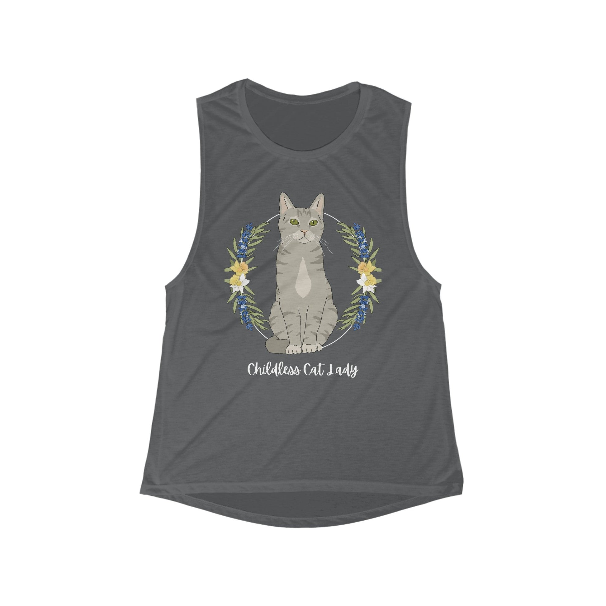 Childless Cat Lady | Women's Flowy Scoop Muscle Tank - Detezi Designs - 87437715864503104222