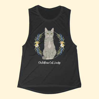 Childless Cat Lady | Women's Flowy Scoop Muscle Tank - Detezi Designs - 87437715864503104222