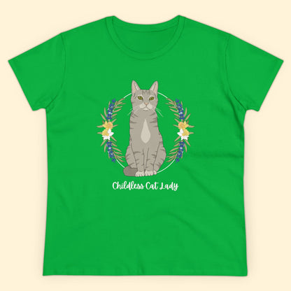 Childless Cat Lady | Women's Midweight Cotton Tee - Detezi Designs - 32627115246522522487