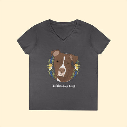 Childless Dog Lady | Ladies' V - Neck T-Shirt - Detezi Designs - 16130705454705820086