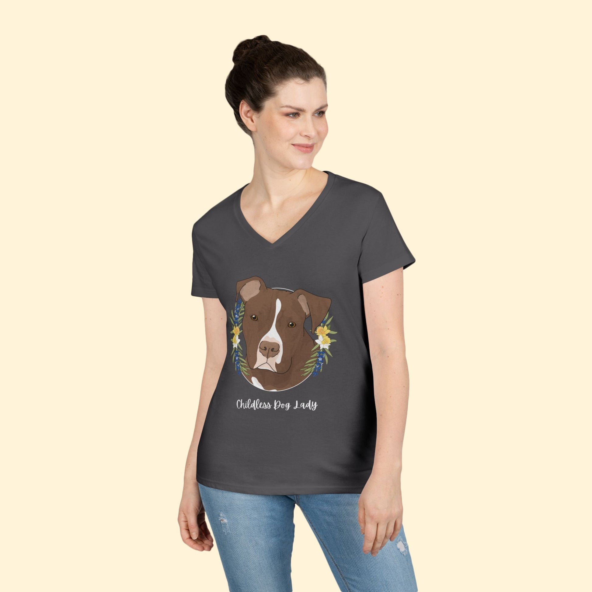 Childless Dog Lady | Ladies' V - Neck T-Shirt - Detezi Designs - 17802271043555210946