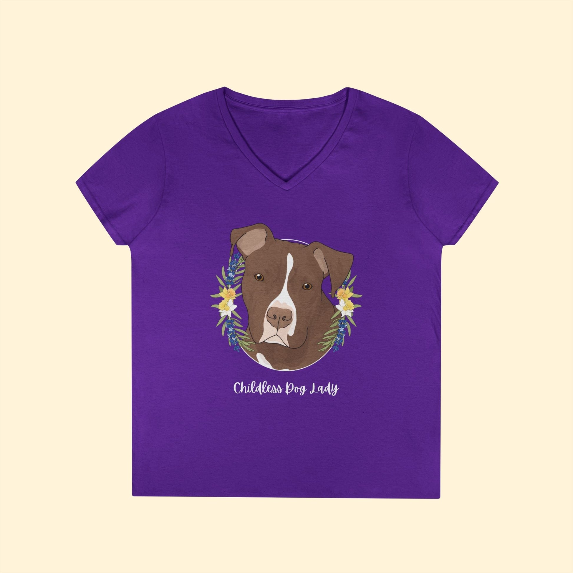 Childless Dog Lady | Ladies' V - Neck T-Shirt - Detezi Designs - 17802271043555210946