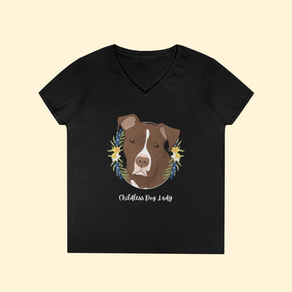 Childless Dog Lady | Ladies' V - Neck T-Shirt - Detezi Designs - 25830905286003876550