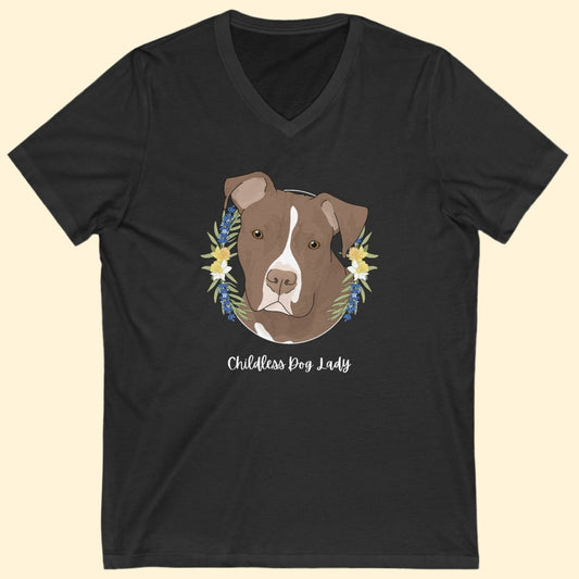 Childless Dog Lady | Unisex V - Neck Tee - Detezi Designs - 31244179156336693863