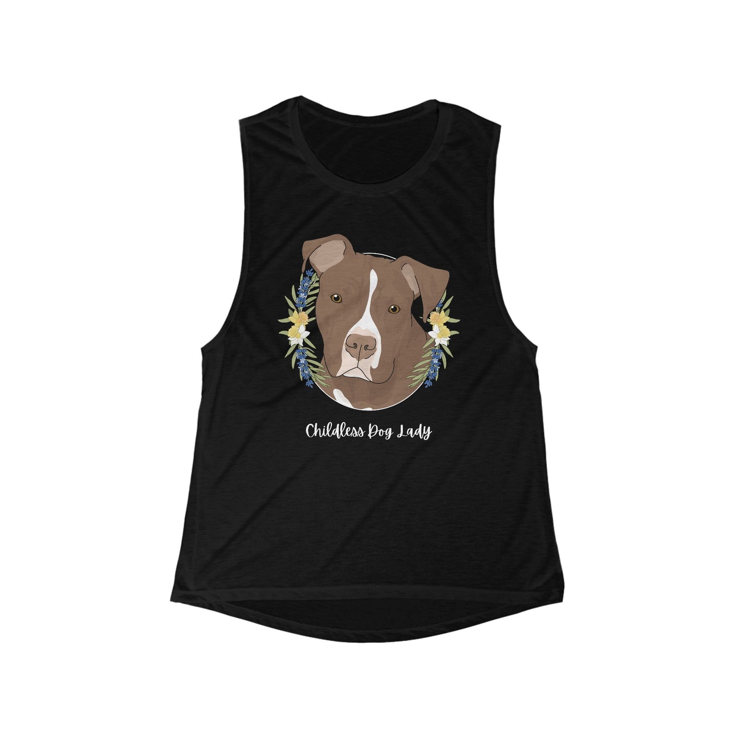 Childless Dog Lady | Women's Flowy Scoop Muscle Tank - Detezi Designs - 21508900326465474703