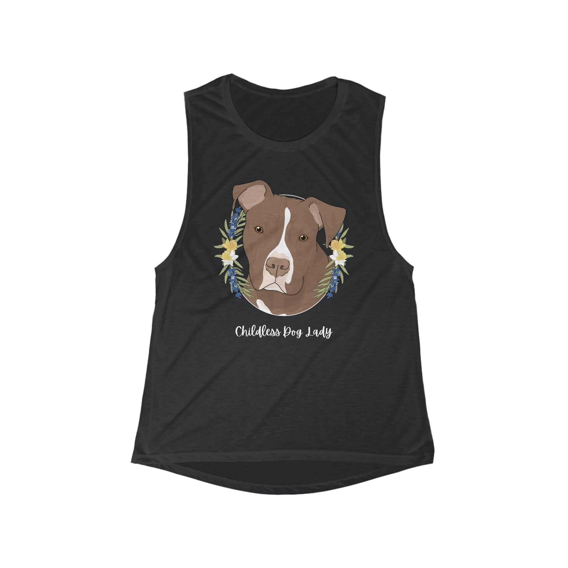 Childless Dog Lady | Women's Flowy Scoop Muscle Tank - Detezi Designs - 21990789844691876371