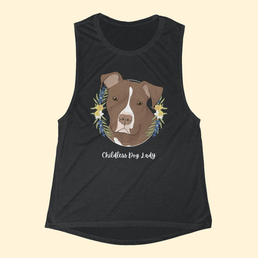 Childless Dog Lady | Women's Flowy Scoop Muscle Tank - Detezi Designs - 64703415298914788050