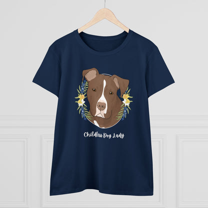 Childless Dog Lady | Women's Midweight Cotton Tee - Detezi Designs - 74455988598465930476