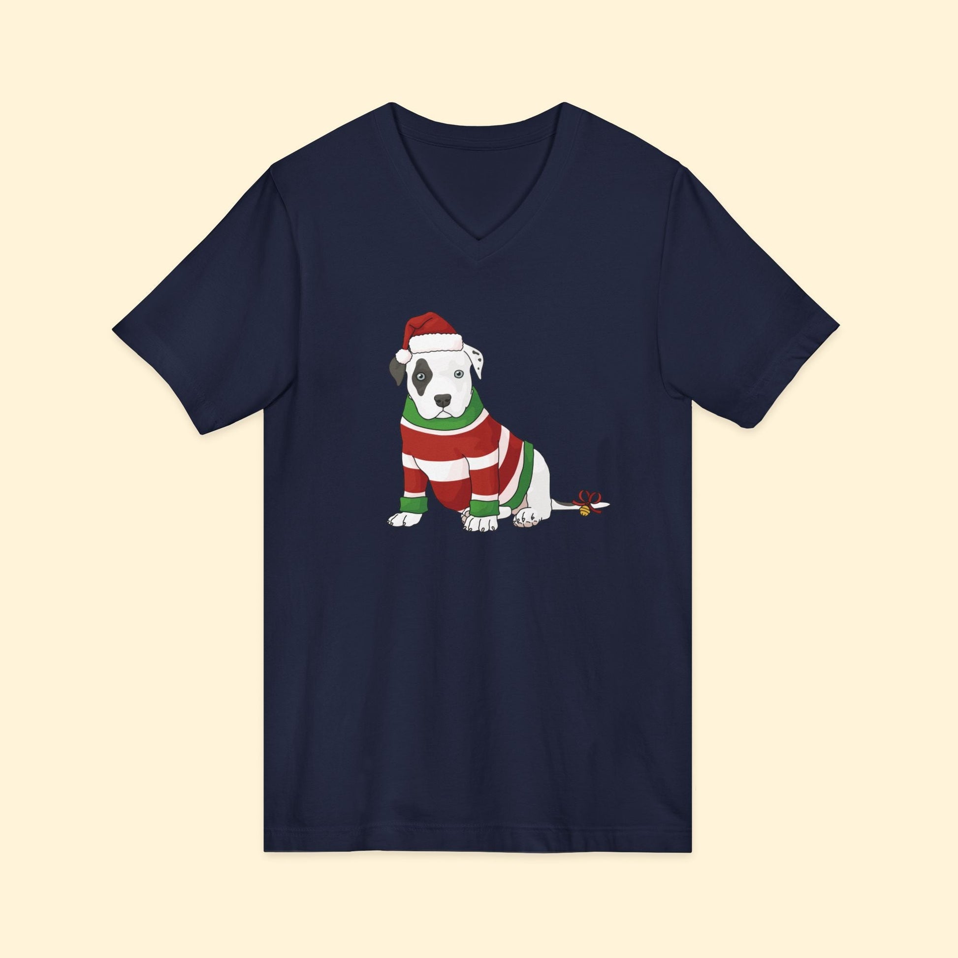 Christmas Puppy | Unisex V - Neck Tee - Detezi Designs - 17597360262310038062