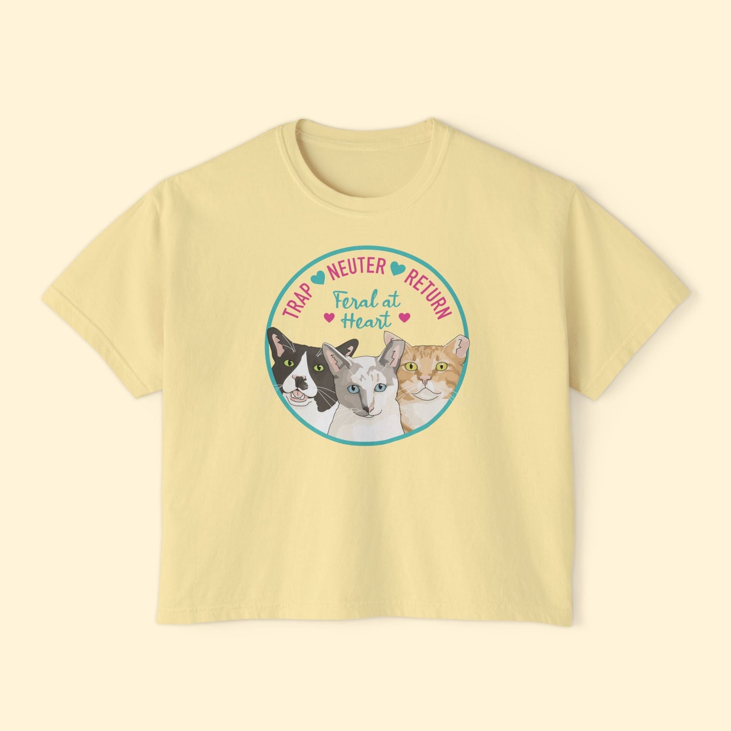 Circle of Kitties | FUNDRAISER for Feral At Heart | Comfort Colors Boxy Tee - Detezi Designs - 14955152121681756486