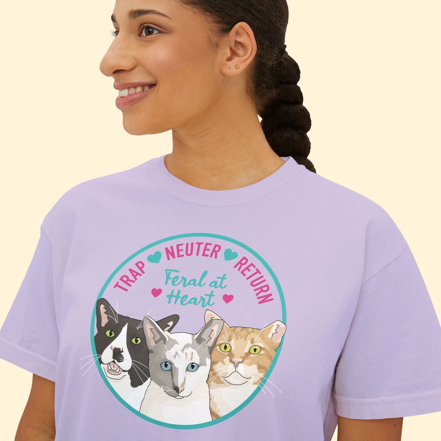 Circle of Kitties | FUNDRAISER for Feral At Heart | Comfort Colors Boxy Tee - Detezi Designs - 14955152121681756486