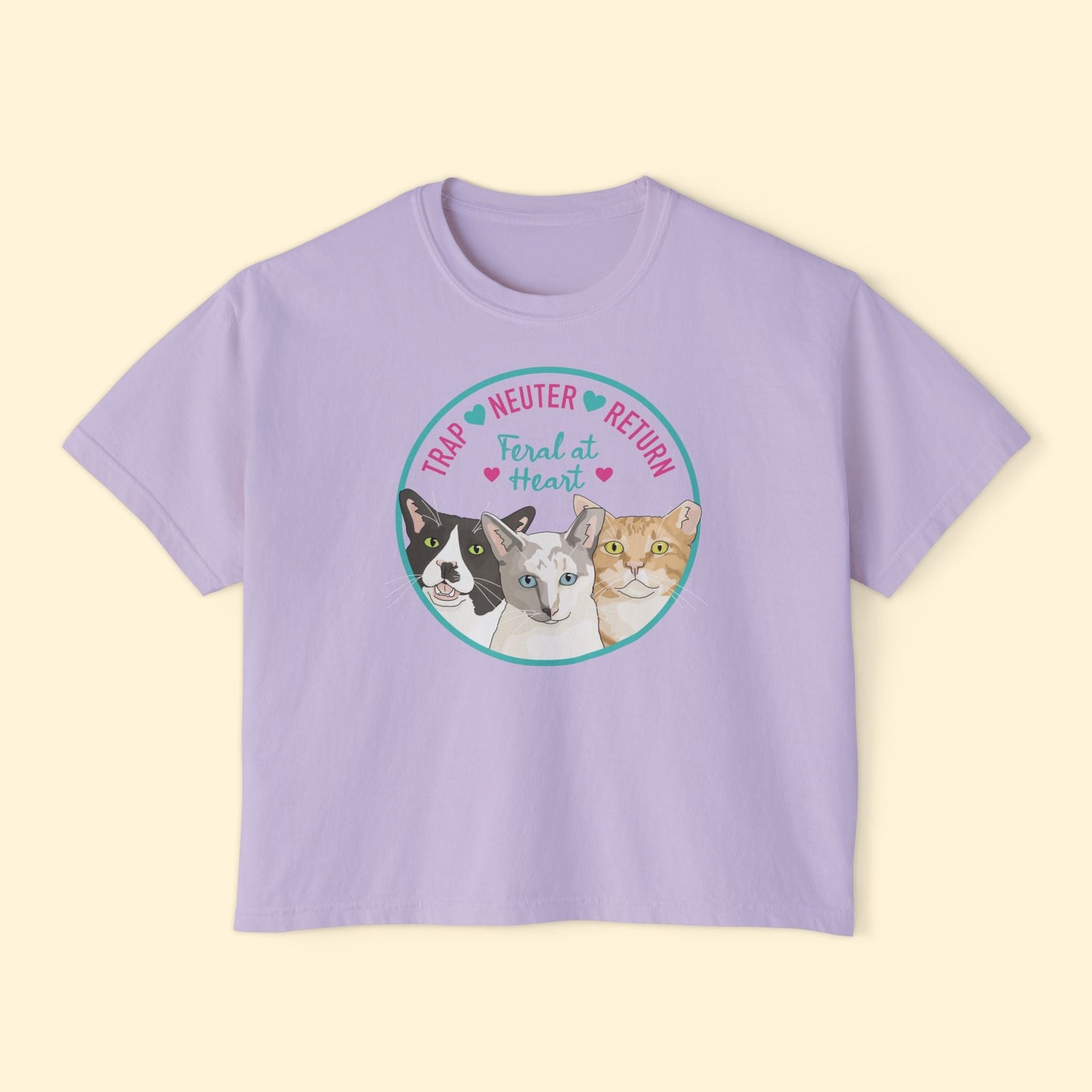 Circle of Kitties | FUNDRAISER for Feral At Heart | Comfort Colors Boxy Tee - Detezi Designs - 25646554229921945016