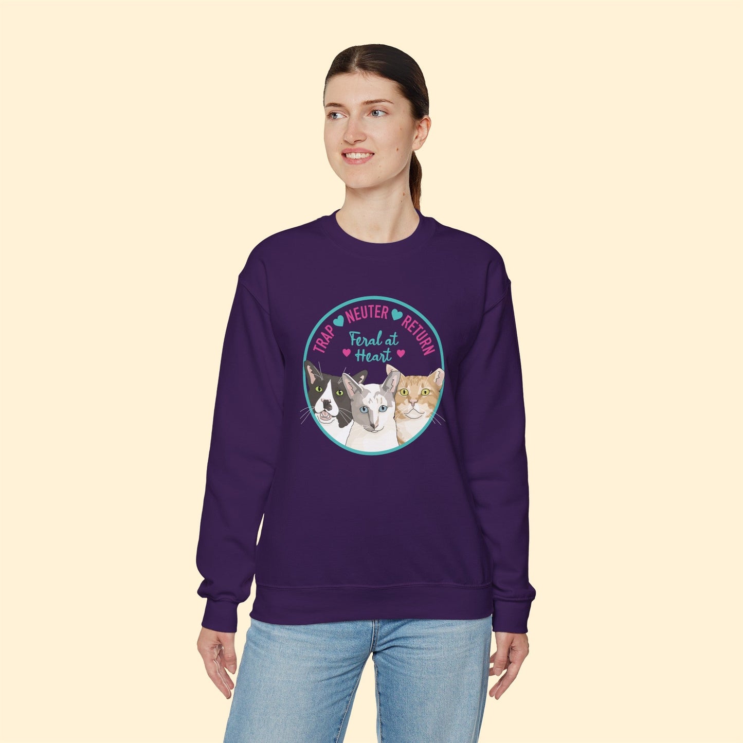 Circle of Kitties | FUNDRAISER for Feral At Heart | Crewneck Sweatshirt - Detezi Designs-76802304987813780156