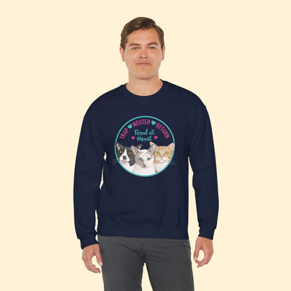 Circle of Kitties | FUNDRAISER for Feral At Heart | Crewneck Sweatshirt - Detezi Designs-76802304987813780156