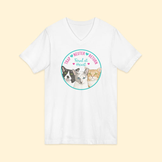 Circle of Kitties | FUNDRAISER for Feral At Heart | Unisex V - Neck Tee - Detezi Designs - 23695542837704758585