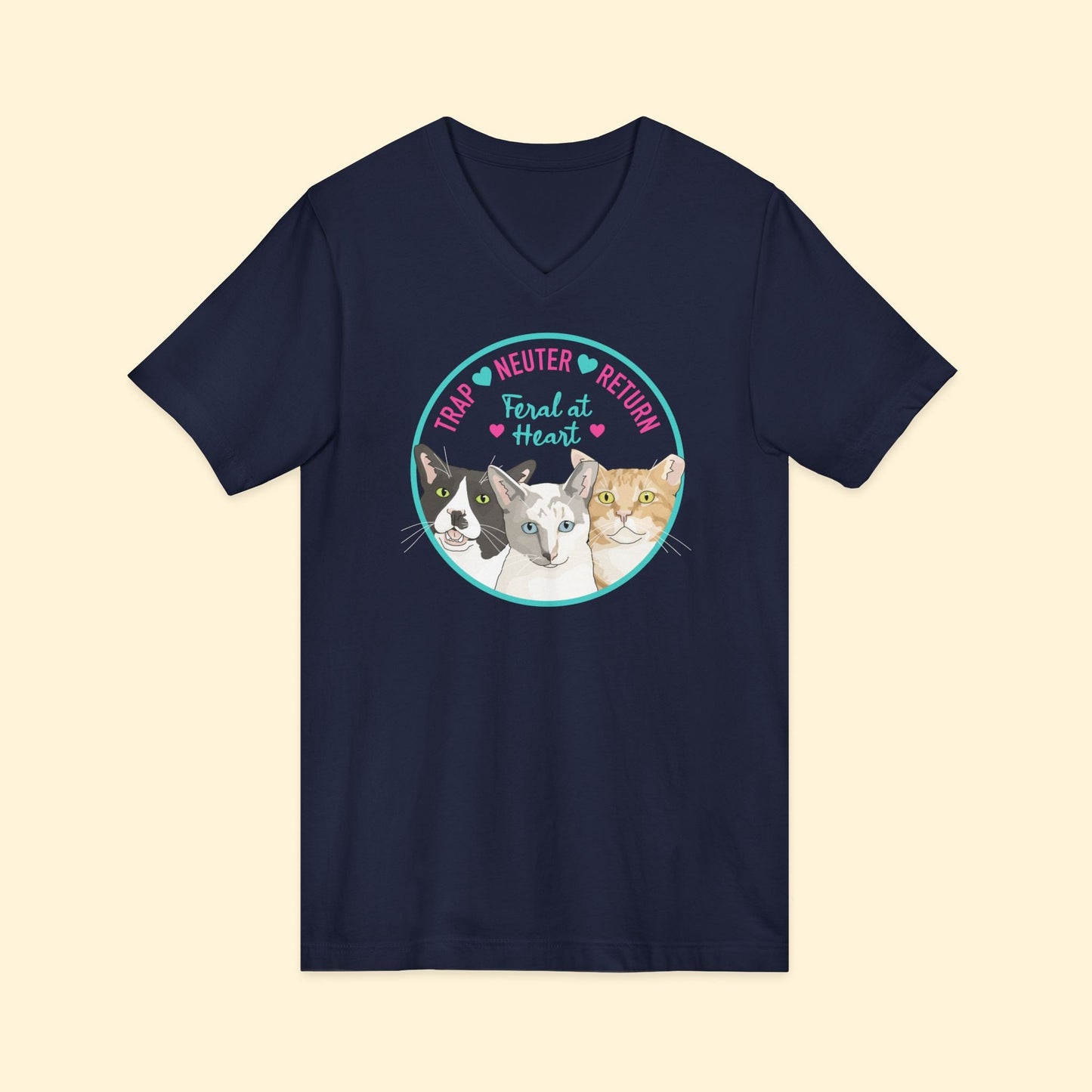 Circle of Kitties | FUNDRAISER for Feral At Heart | Unisex V - Neck Tee - Detezi Designs - 32388676290711944606