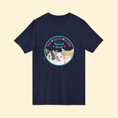 Circle of Kitties | FUNDRAISER for Feral At Heart | Unisex V - Neck Tee - Detezi Designs - 32388676290711944606
