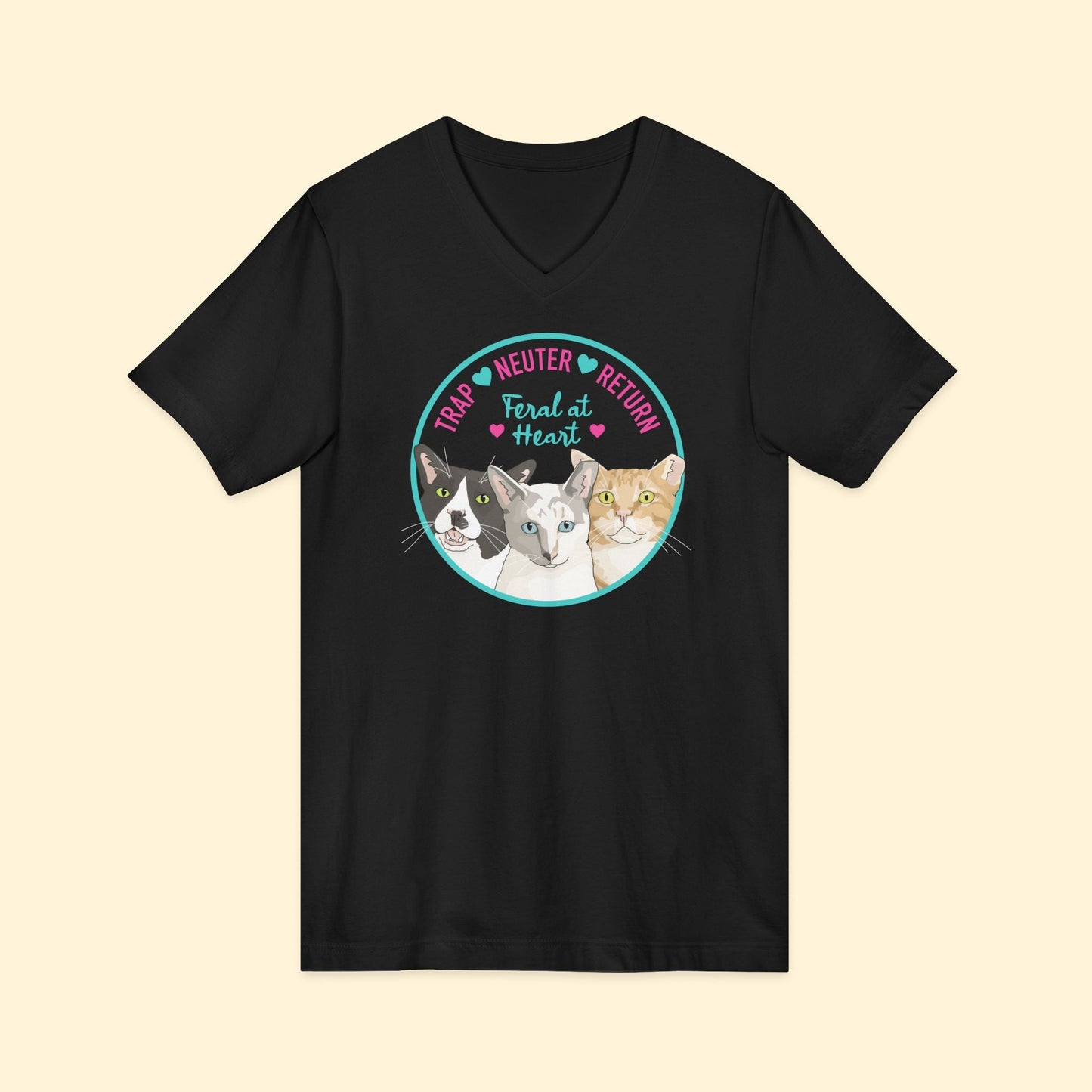 Circle of Kitties | FUNDRAISER for Feral At Heart | Unisex V - Neck Tee - Detezi Designs - 62340440977624504425