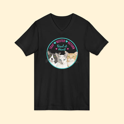 Circle of Kitties | FUNDRAISER for Feral At Heart | Unisex V - Neck Tee - Detezi Designs - 62340440977624504425