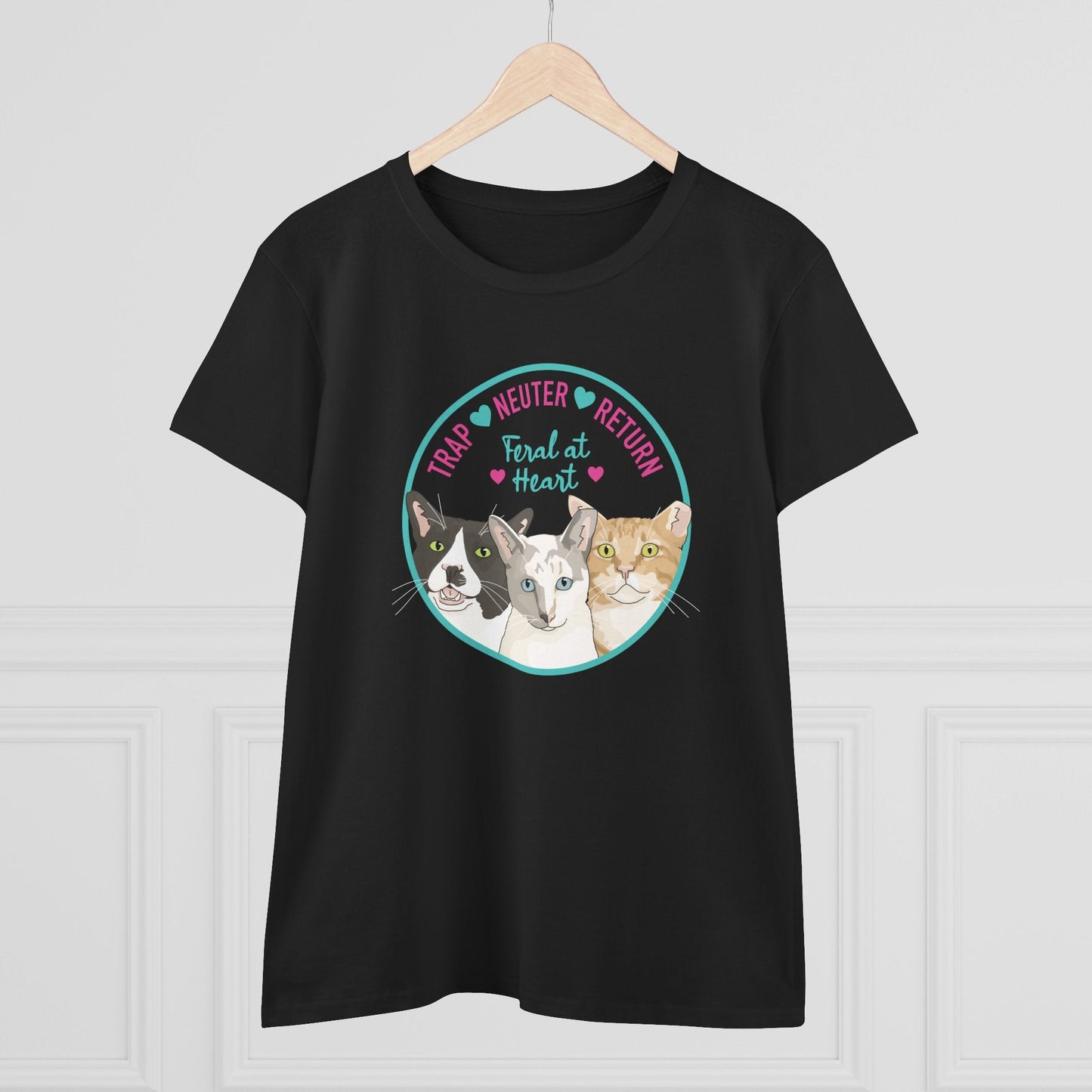 Circle of Kitties | FUNDRAISER for Feral At Heart | Women's Midweight Cotton Tee - Detezi Designs - 10238527931877394592