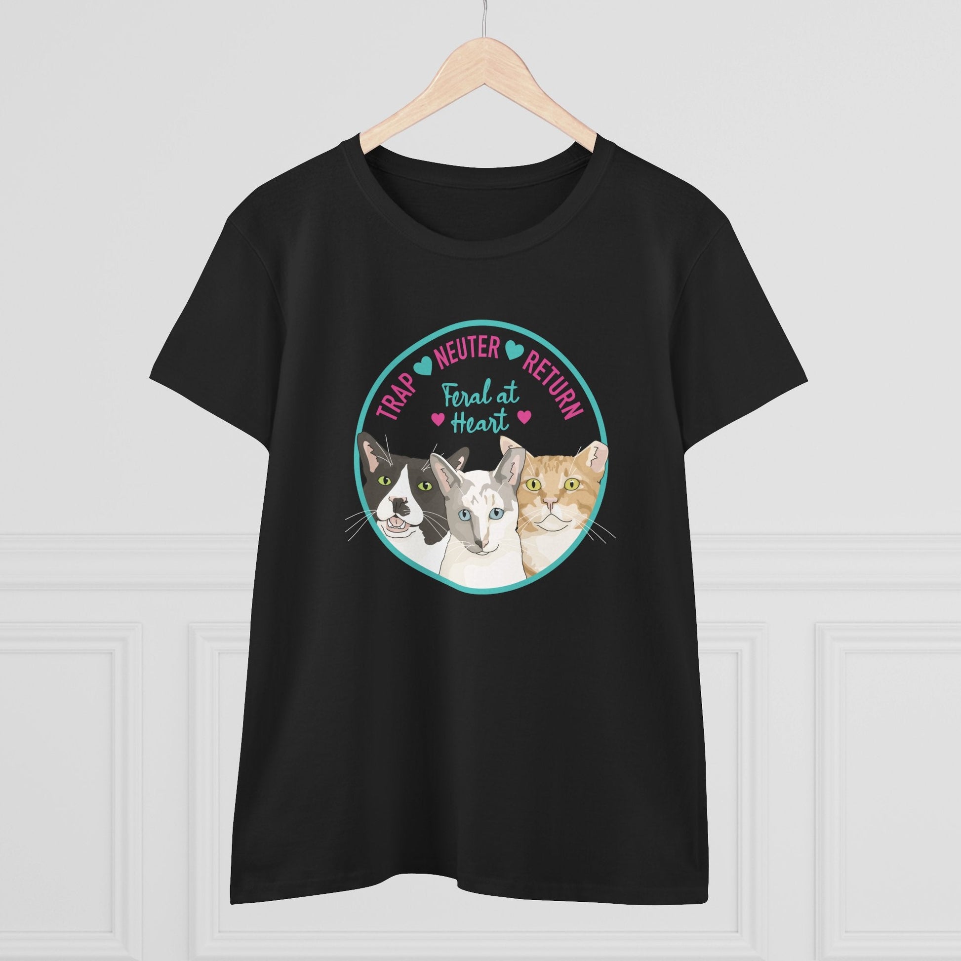 Circle of Kitties | FUNDRAISER for Feral At Heart | Women's Midweight Cotton Tee - Detezi Designs - 10238527931877394592