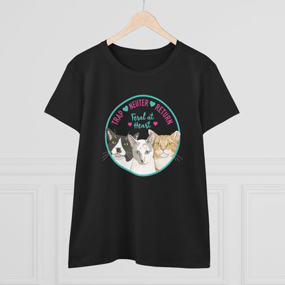 Circle of Kitties | FUNDRAISER for Feral At Heart | Women's Midweight Cotton Tee - Detezi Designs - 10238527931877394592