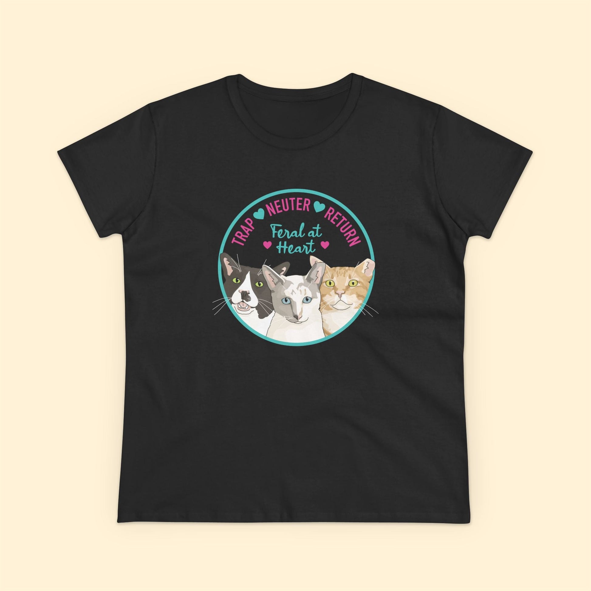Circle of Kitties | FUNDRAISER for Feral At Heart | Women's Midweight Cotton Tee - Detezi Designs - 16128041059209458315