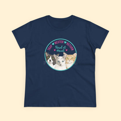 Circle of Kitties | FUNDRAISER for Feral At Heart | Women's Midweight Cotton Tee - Detezi Designs - 27214098031999420507