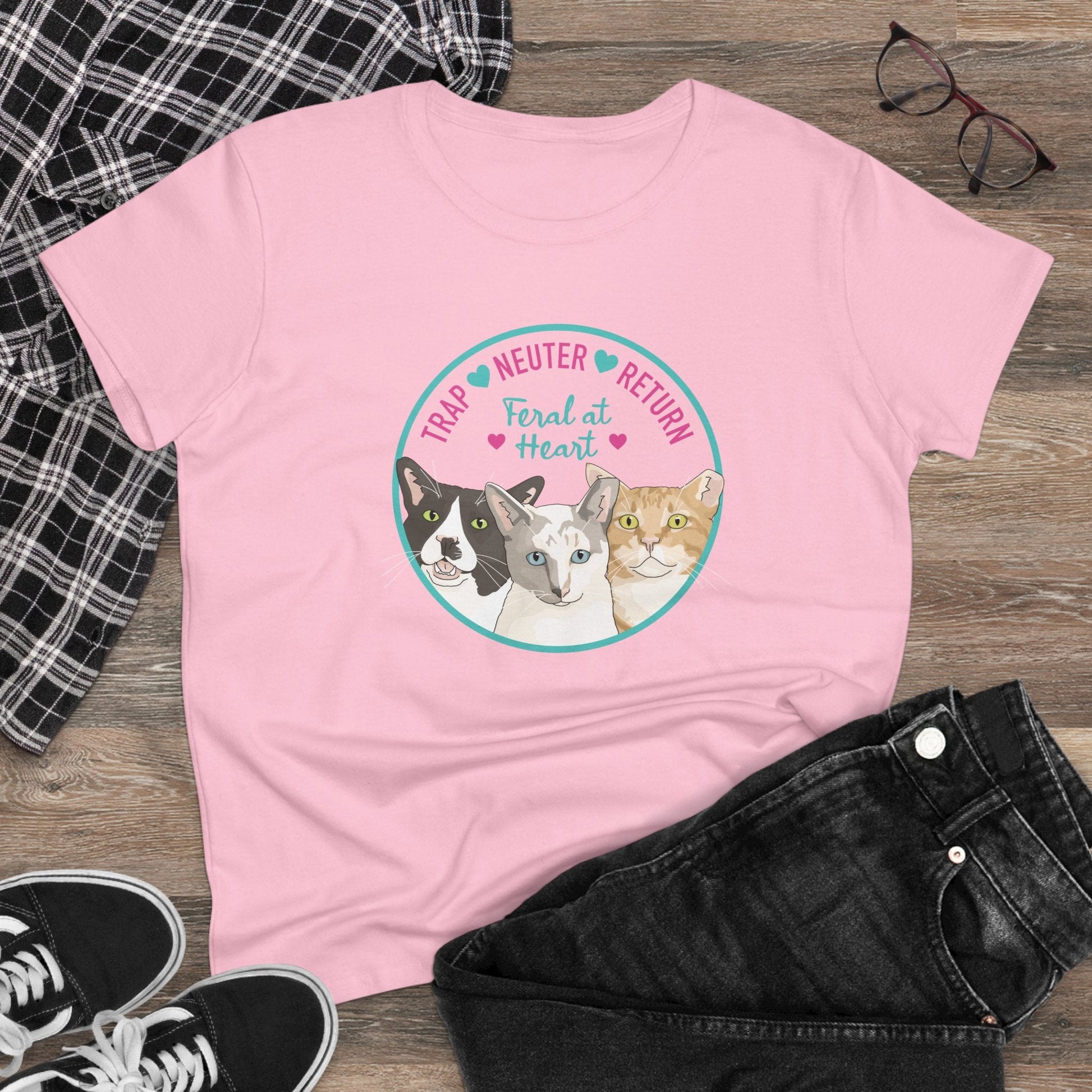 Circle of Kitties | FUNDRAISER for Feral At Heart | Women's Midweight Cotton Tee - Detezi Designs - 80402840897165885449