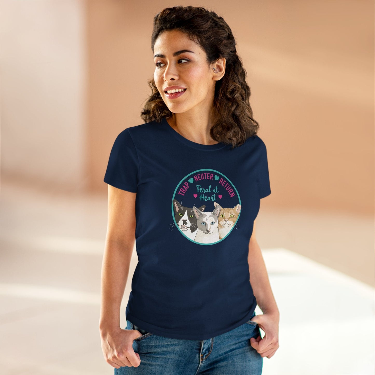 Circle of Kitties | FUNDRAISER for Feral At Heart | Women's Midweight Cotton Tee - Detezi Designs - 80402840897165885449