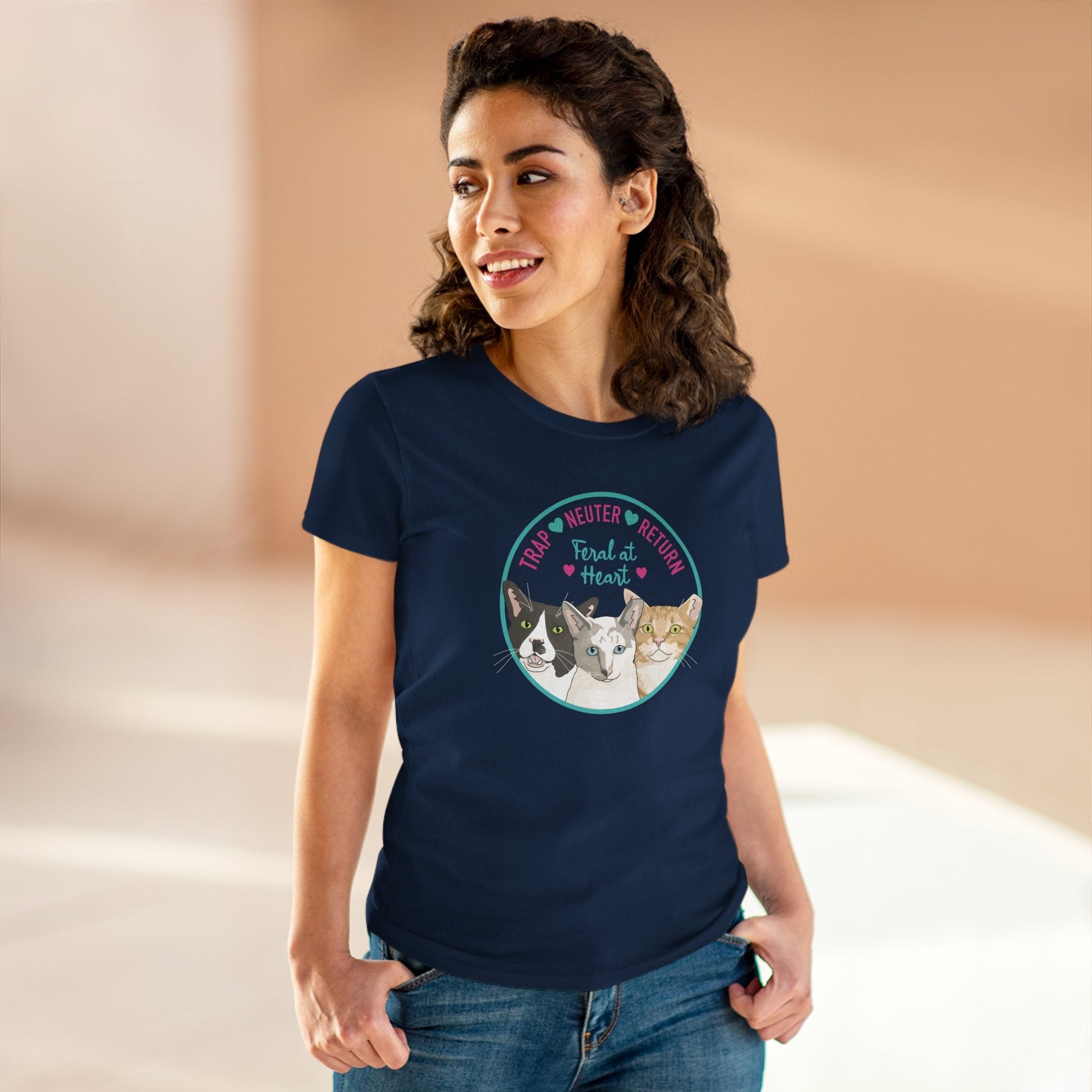 Circle of Kitties | FUNDRAISER for Feral At Heart | Women's Midweight Cotton Tee - Detezi Designs - 80402840897165885449