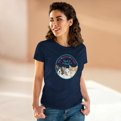 Circle of Kitties | FUNDRAISER for Feral At Heart | Women's Midweight Cotton Tee - Detezi Designs - 80402840897165885449