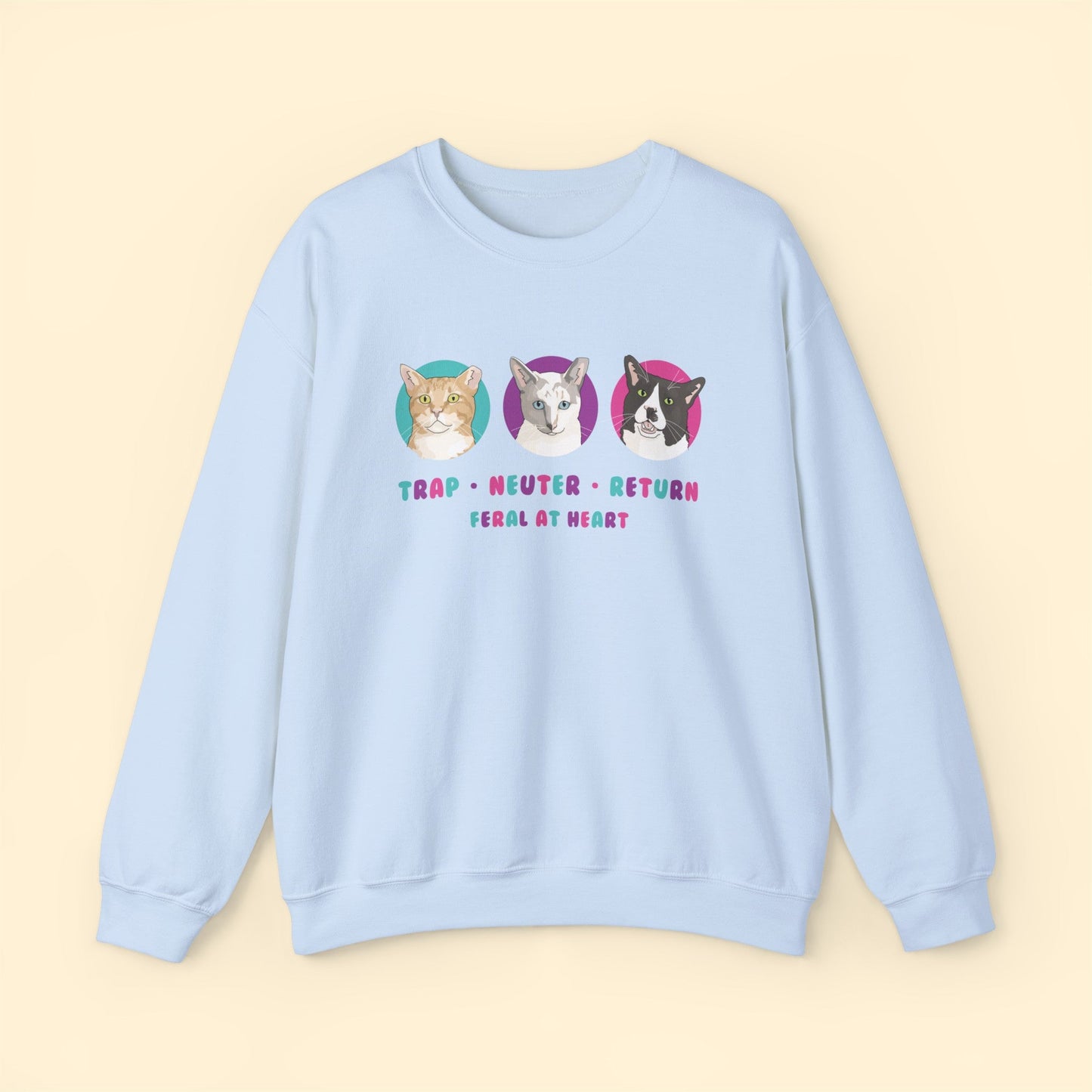 Colorful Kitties | FUNDRAISER for Feral At Heart | Crewneck Sweatshirt - Detezi Designs-23956674950762531736