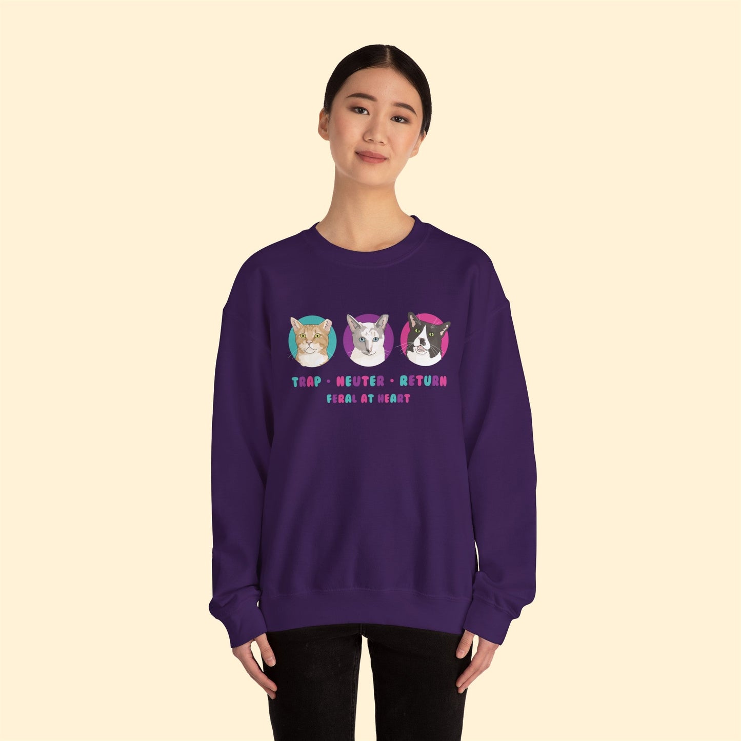 Colorful Kitties | FUNDRAISER for Feral At Heart | Crewneck Sweatshirt - Detezi Designs-56306090571879167107