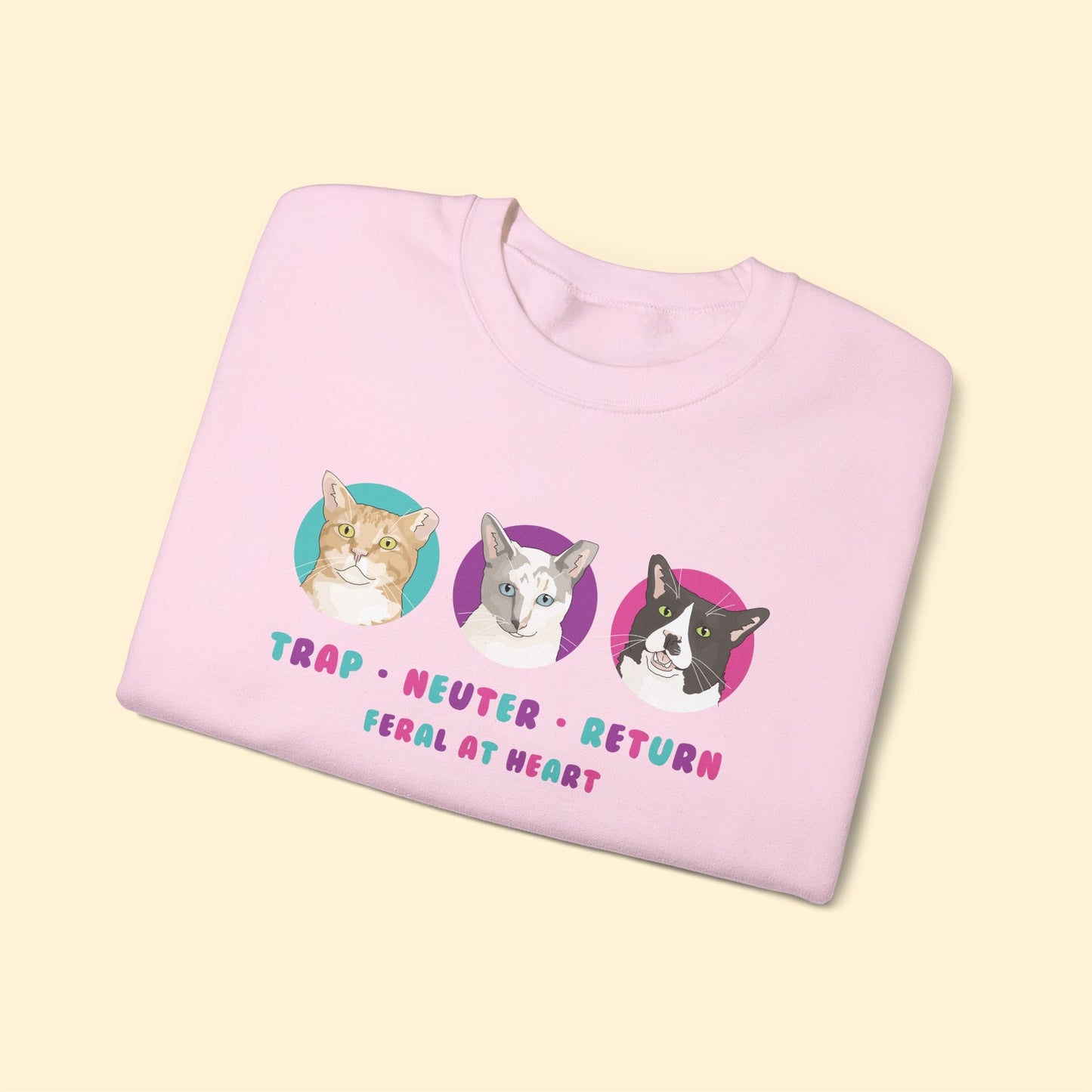 Colorful Kitties | FUNDRAISER for Feral At Heart | Crewneck Sweatshirt - Detezi Designs-56306090571879167107