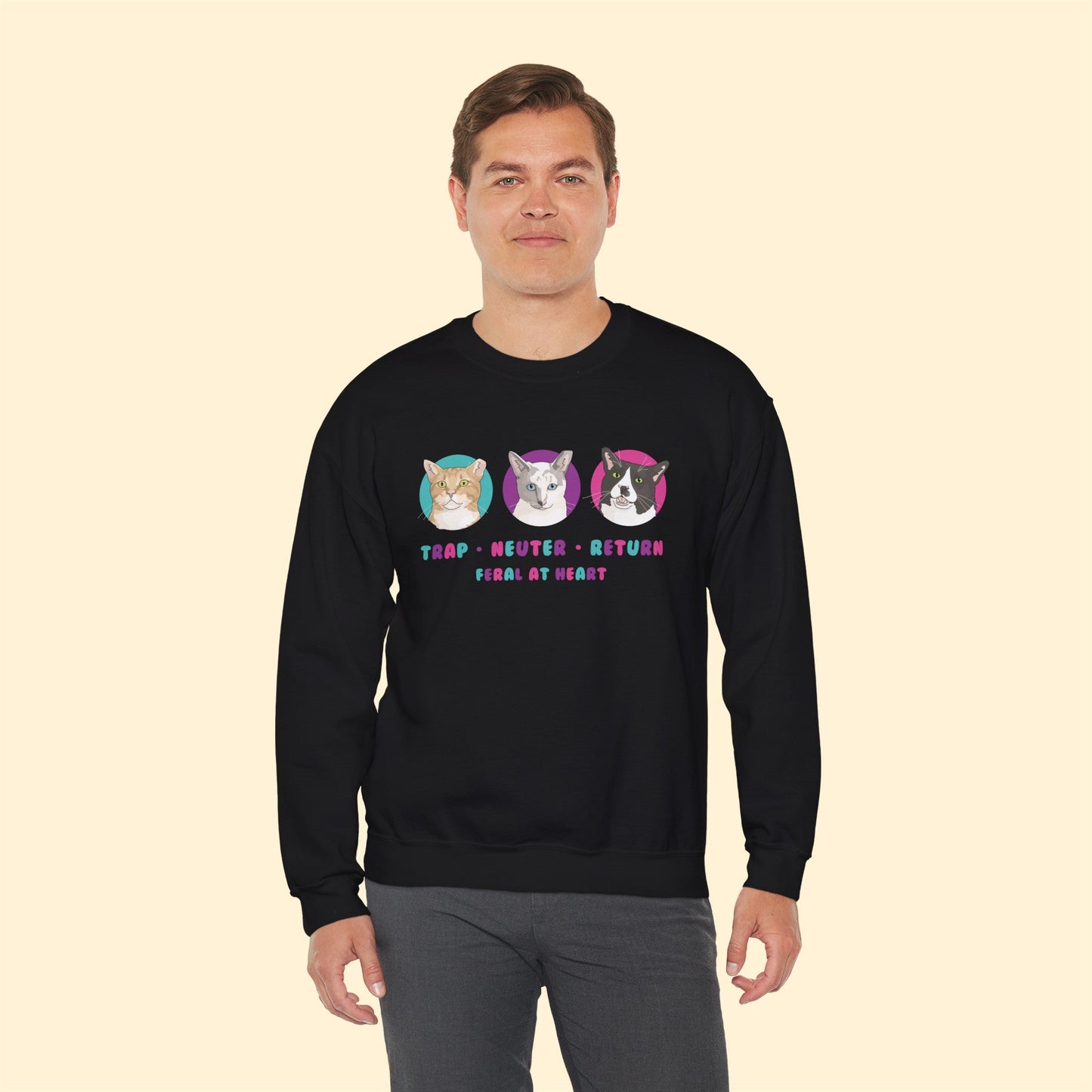 Colorful Kitties | FUNDRAISER for Feral At Heart | Crewneck Sweatshirt - Detezi Designs-56306090571879167107