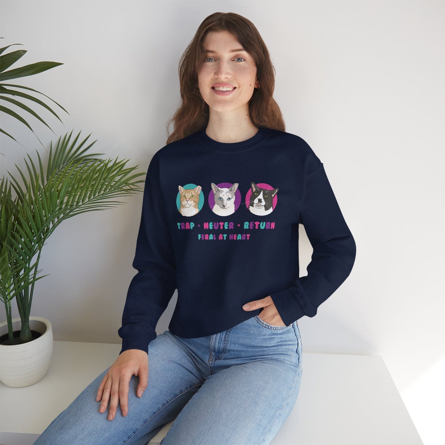 Colorful Kitties | FUNDRAISER for Feral At Heart | Crewneck Sweatshirt - Detezi Designs - 56306090571879167107