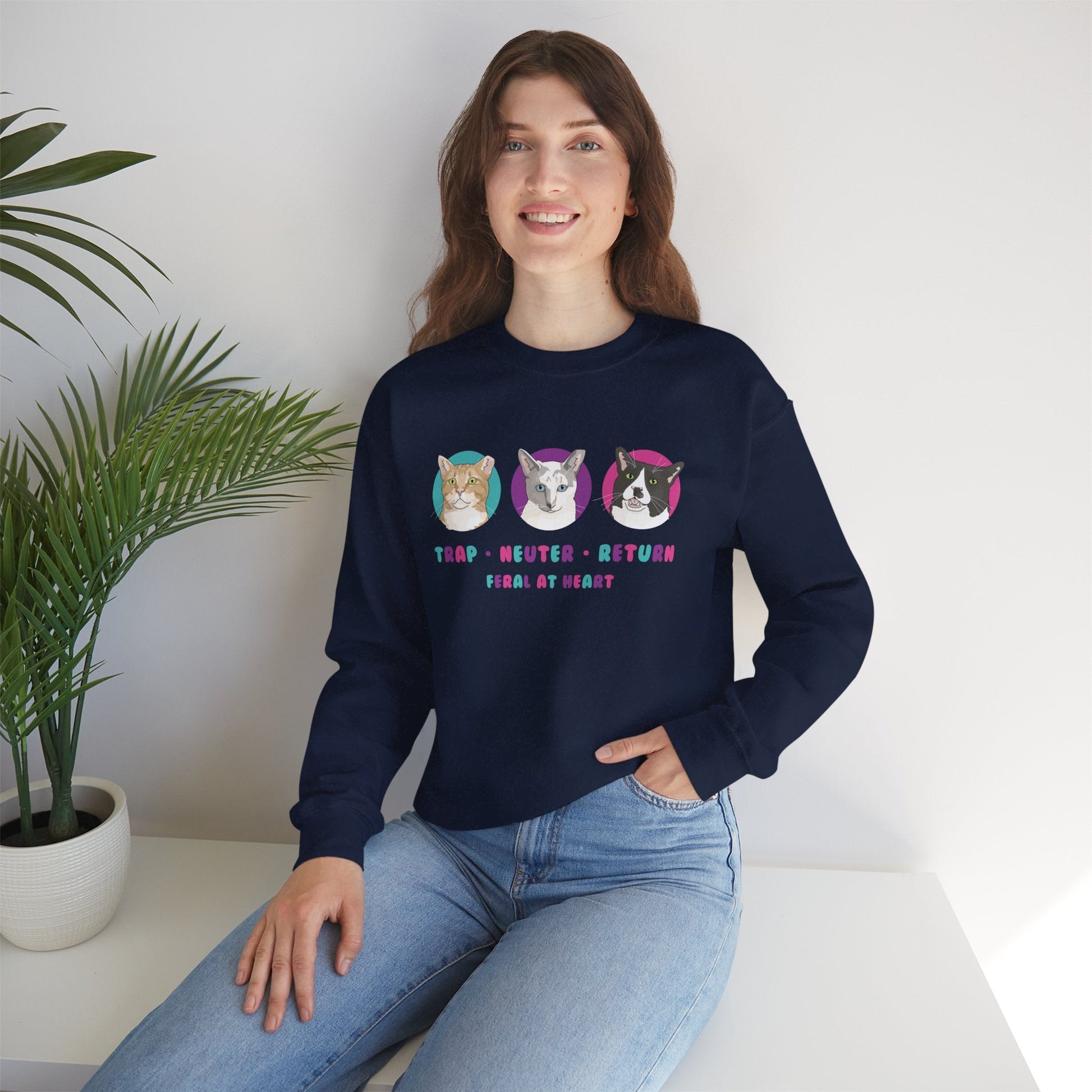 Colorful Kitties | FUNDRAISER for Feral At Heart | Crewneck Sweatshirt - Detezi Designs - 56306090571879167107