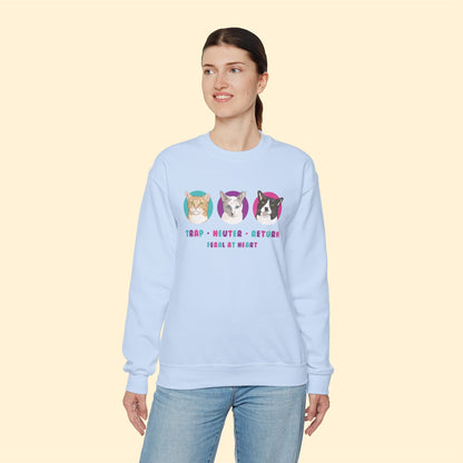 Colorful Kitties | FUNDRAISER for Feral At Heart | Crewneck Sweatshirt - Detezi Designs-56306090571879167107