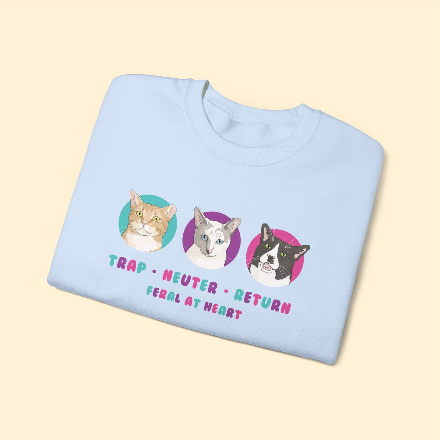 Colorful Kitties | FUNDRAISER for Feral At Heart | Crewneck Sweatshirt - Detezi Designs-56306090571879167107