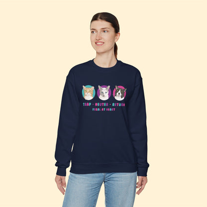 Colorful Kitties | FUNDRAISER for Feral At Heart | Crewneck Sweatshirt - Detezi Designs-56306090571879167107